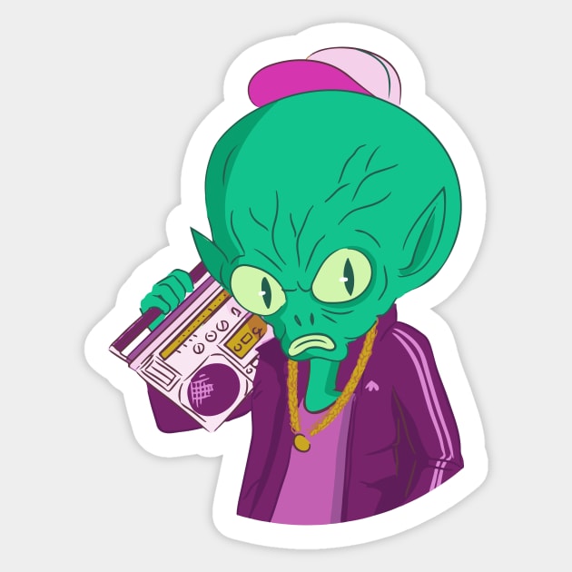 Old School Hip Hop Alien with Boombox Sticker by SLAG_Creative